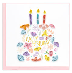 Quilled Floral Birthday Cake Greeting Card