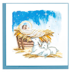 Quilled Baby Jesus in Manger Greeting Card