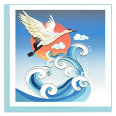 Quilled Wave, Crane & Sun Greeting Card