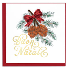 Quilled Merry Christmas Pinecone (Italian) Greeting Card