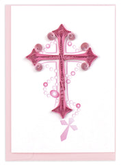 Quilled Pink Cross & Rosary Gift Enclosure Mini Card